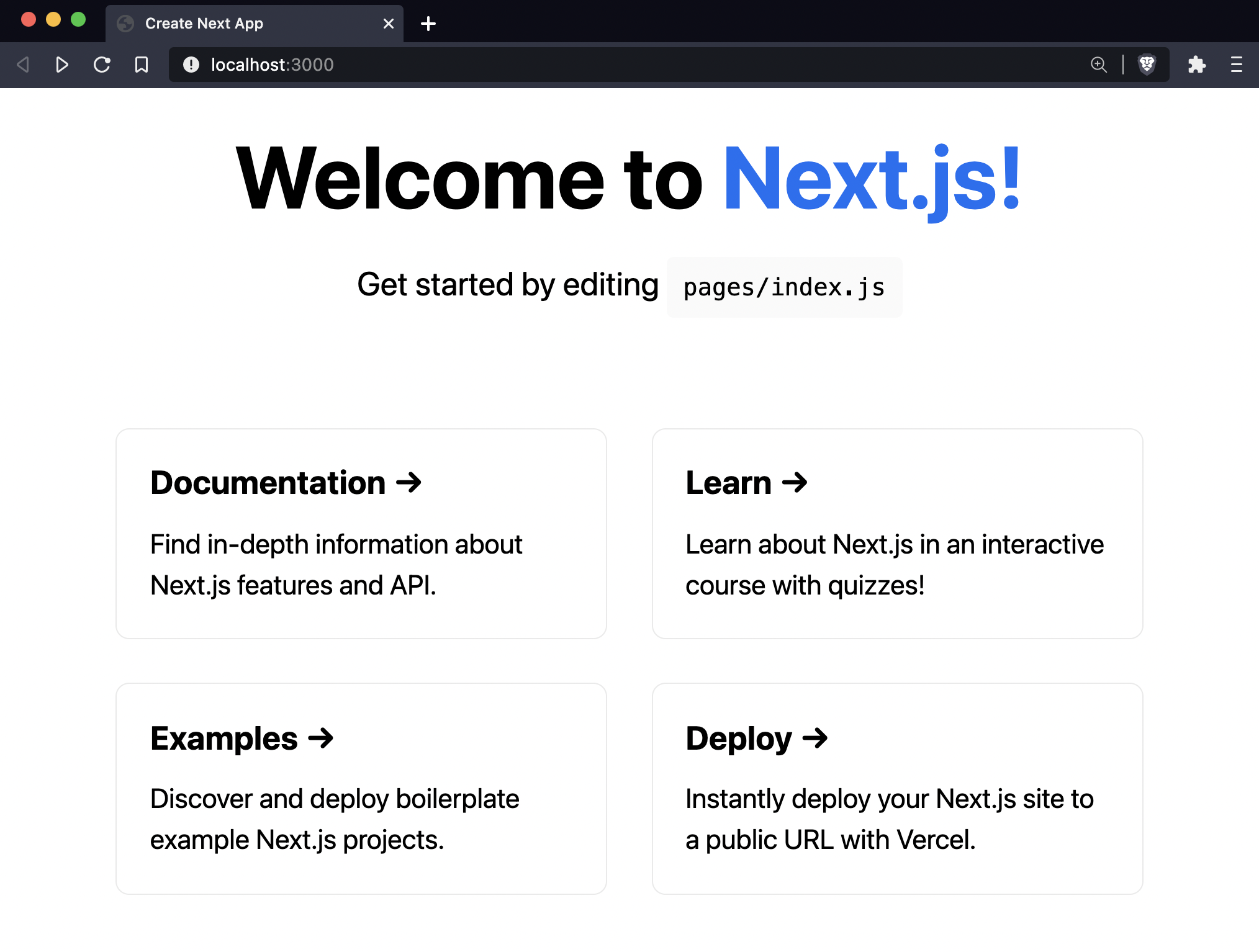 A browser showing the Home page of the default Next.js app